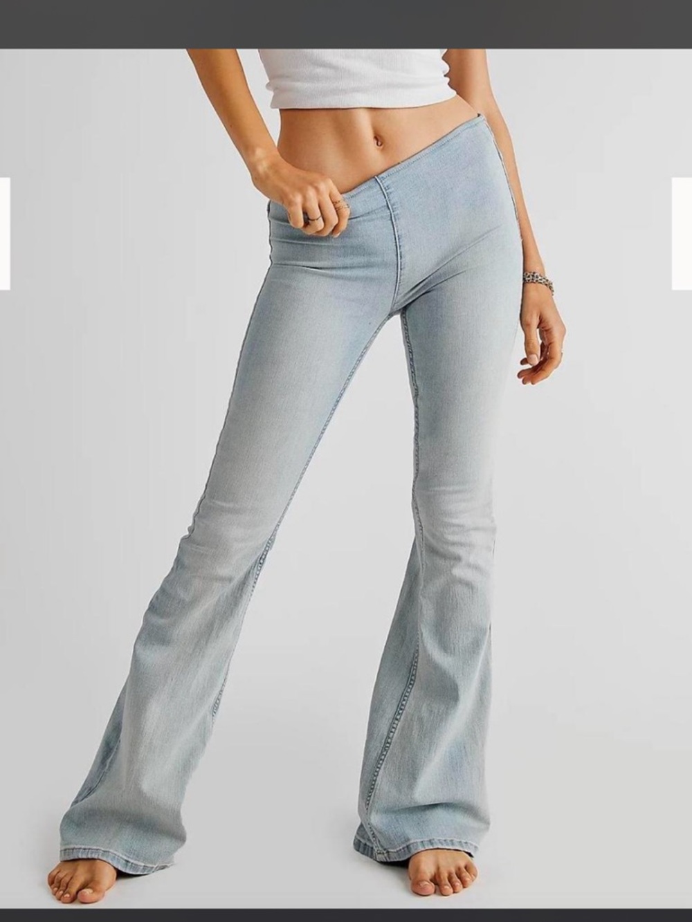 We The Free People Penny Pull On Light Blue Flare Jeans bell bottom sz 30 boho